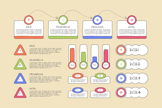 Kostenloser Vektor hand gezeichnete infografik-elementsammlung