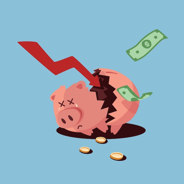 Kostenloser Vektor hand gezeichnete insolvenz gebrochenes sparschwein