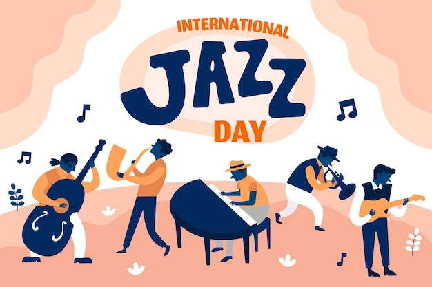 Kostenloser Vektor hand gezeichnete internationale jazz-tagesillustration