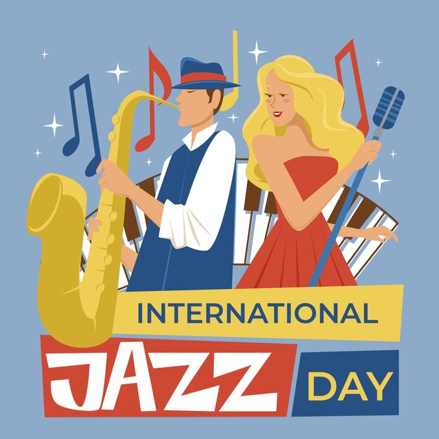 Hand gezeichnete internationale Jazz-Tagesillustration