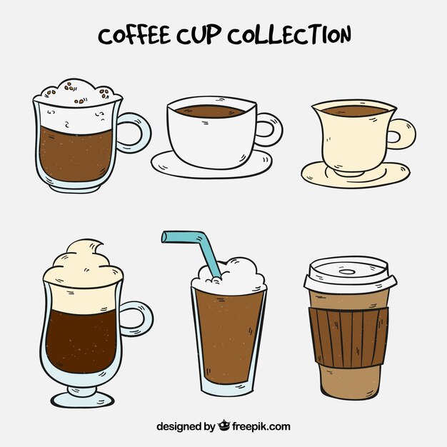 Hand gezeichnete Kaffeetassesammlung