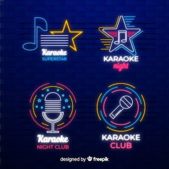 Hand gezeichnete karaoke-neonlicht-sammlung