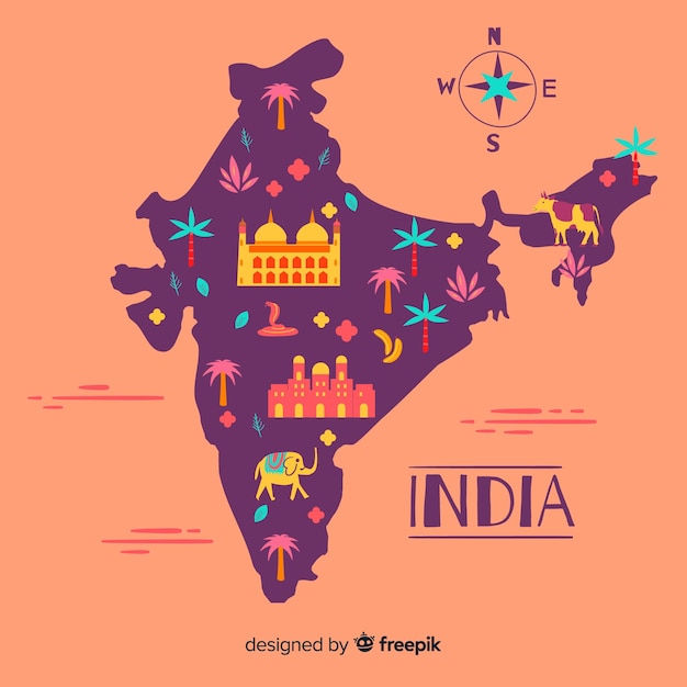 Kostenloser Vektor hand gezeichnete karte von indien