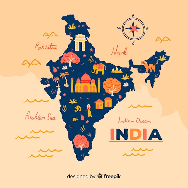 Hand gezeichnete karte von indien