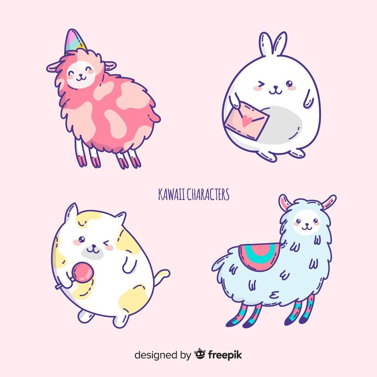 Kostenlose Vektor hand gezeichnete kawaii tieransammlung