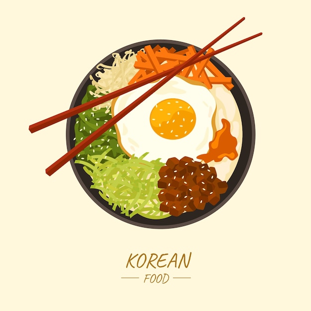 Hand gezeichnete koreanische Lebensmittelillustration des flachen Designs