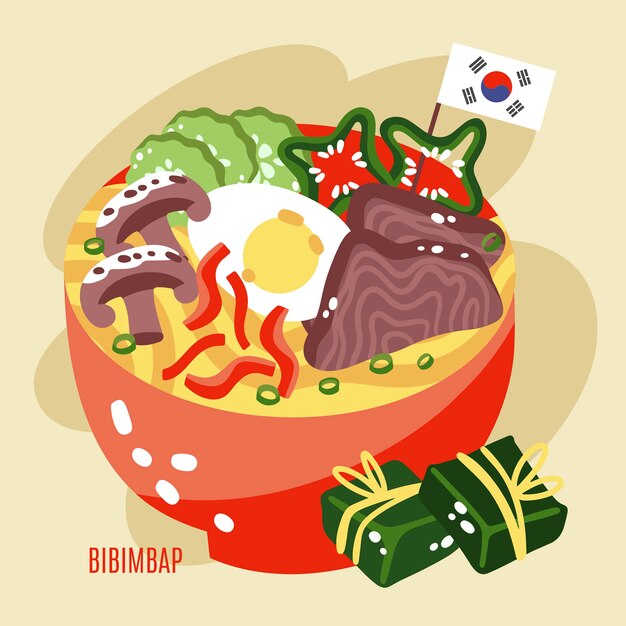 Hand gezeichnete koreanische Lebensmittelillustration des flachen Designs