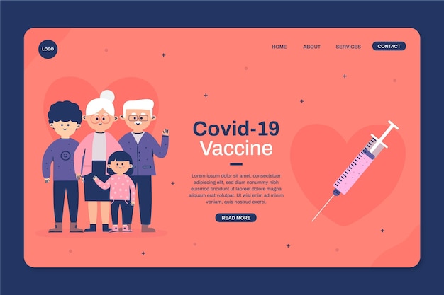 Kostenloser Vektor hand gezeichnete landingpage des coronavirus-impfstoffs