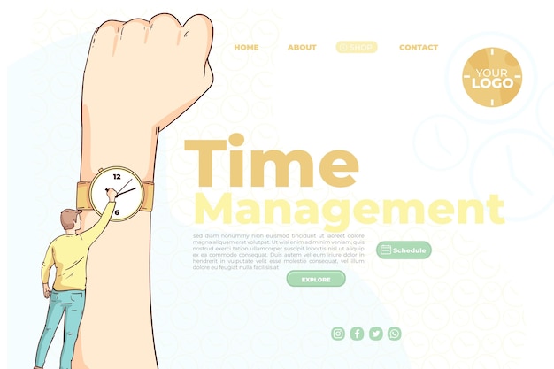 Hand gezeichnete landingpage-vorlage für das zeitmanagement