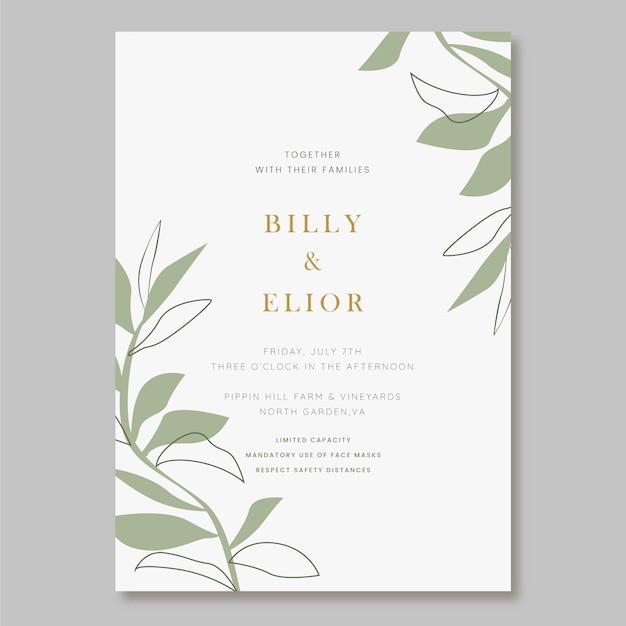 Hand gezeichnete minimalistische Hochzeitseinladungsschablone