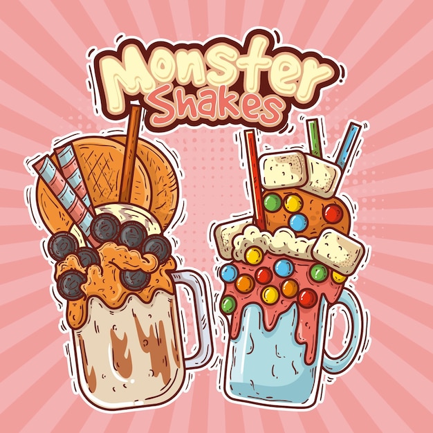 Kostenloser Vektor hand gezeichnete monster shakes