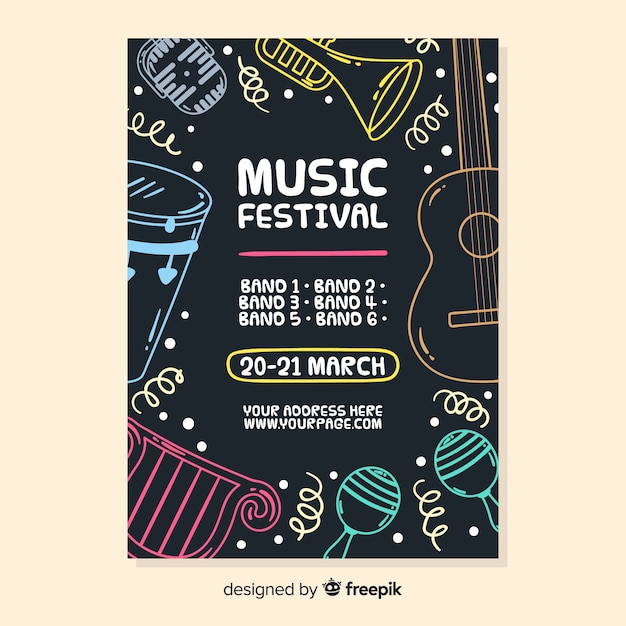 Hand gezeichnete musikfestival-plakatschablone