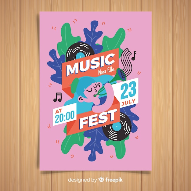 Hand gezeichnete Musikfestival-Plakatschablone