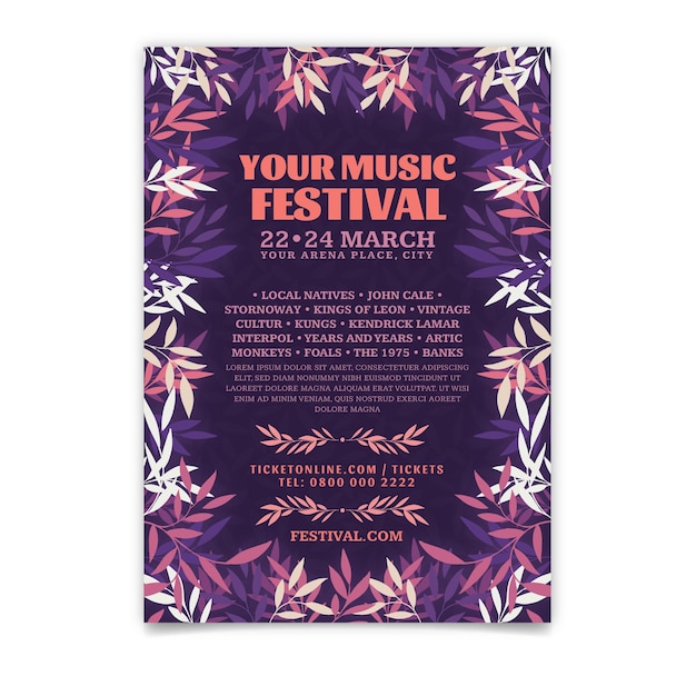 Kostenloser Vektor hand gezeichnete musikfestivalplakatschablone