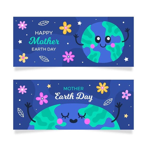 Hand gezeichnete Mutter Erde Tag Banner Set