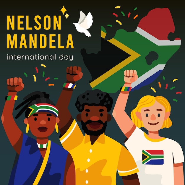 Kostenloser Vektor hand gezeichnete nelson mandela international day illustration