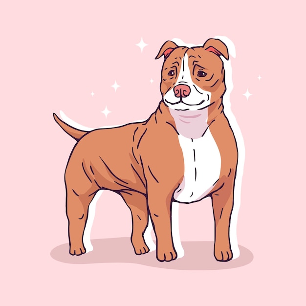 Kostenloser Vektor hand gezeichnete niedliche pitbull-illustration