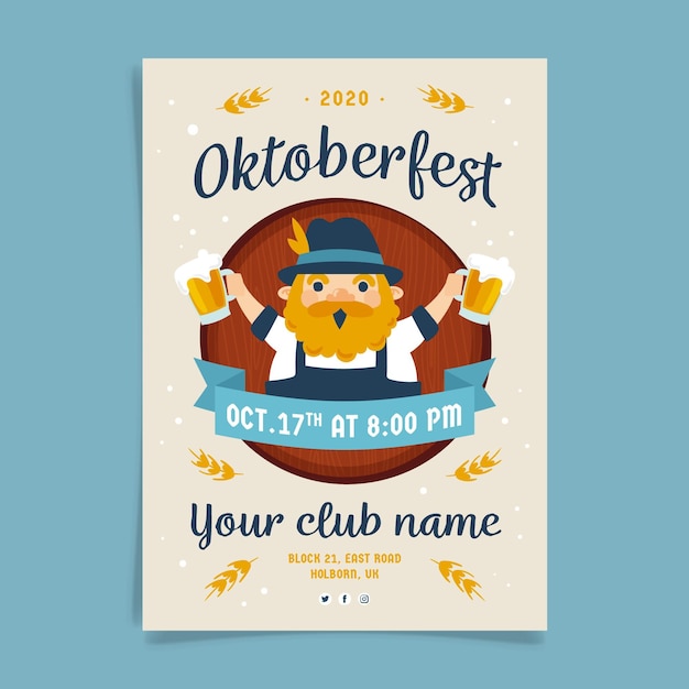 Kostenloser Vektor hand gezeichnete oktoberfest plakatschablone