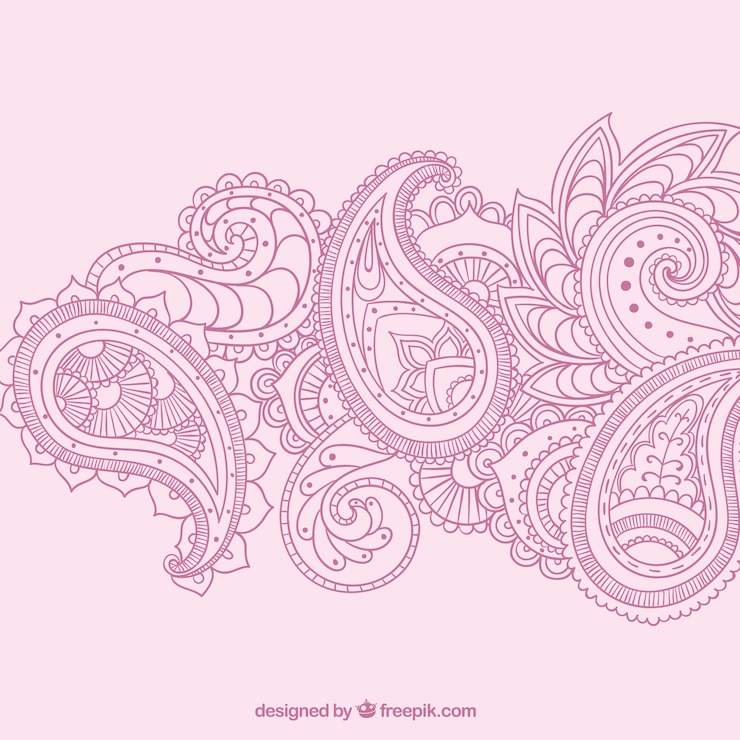 Kostenlose Vektor hand gezeichnete paisley-ornamente in rosa farbe