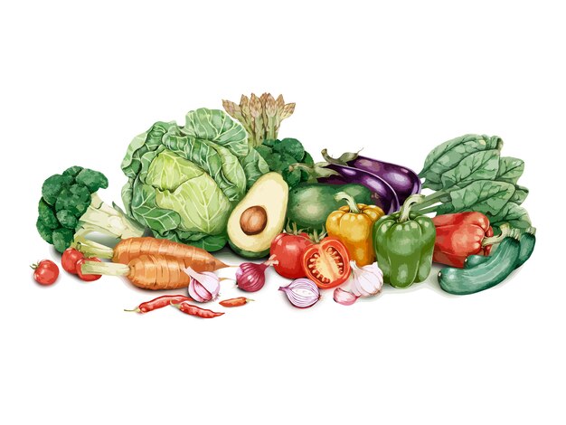 Hand gezeichnete Partie Gemüse