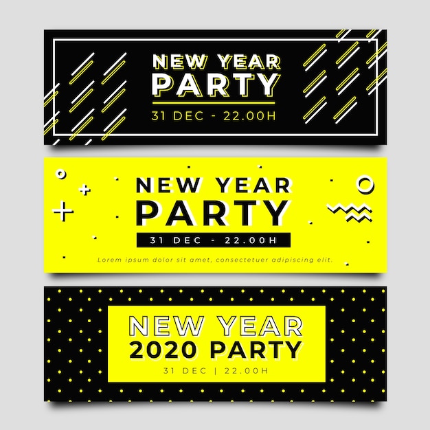 Hand gezeichnete partyfahnen des neuen jahres 2020