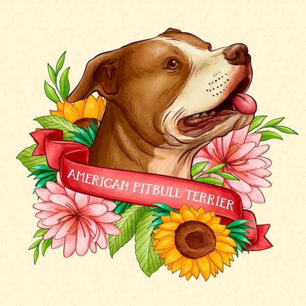 Kostenloser Vektor hand gezeichnete pitbull-illustration