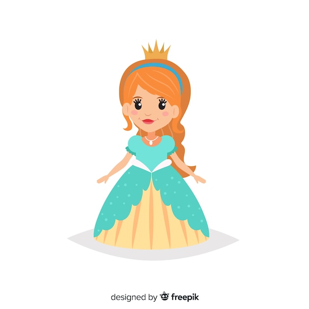 Hand gezeichnete prinzessin mit blauem kleid