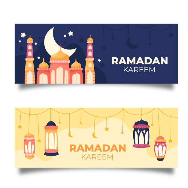 Hand gezeichnete ramadan-bannersammlung