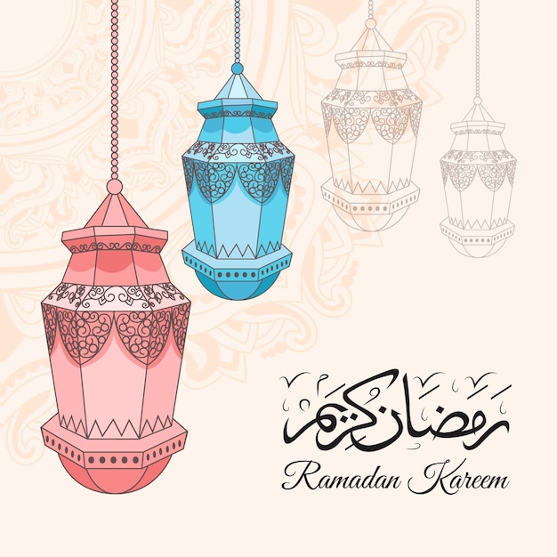 Kostenloser Vektor hand gezeichnete ramadan kareem illustration