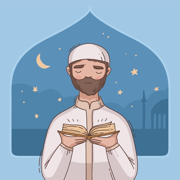 Kostenloser Vektor hand gezeichnete ramadanillustration mit der person, die betet