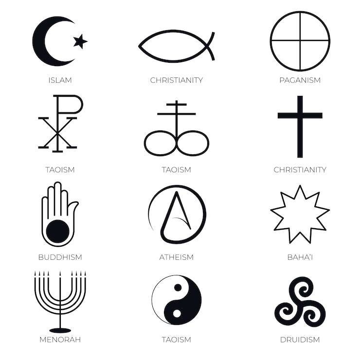 Kostenlose Vektor hand gezeichnete religiöse symbolsammlung des flachen designs