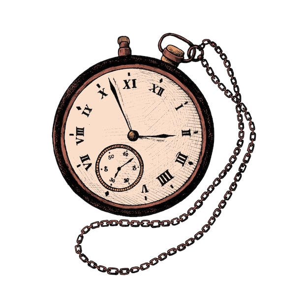 Hand gezeichnete retro Taschenuhr