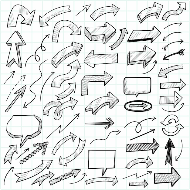 Hand gezeichnete Richtungspfeile setzen Skizzenentwurf