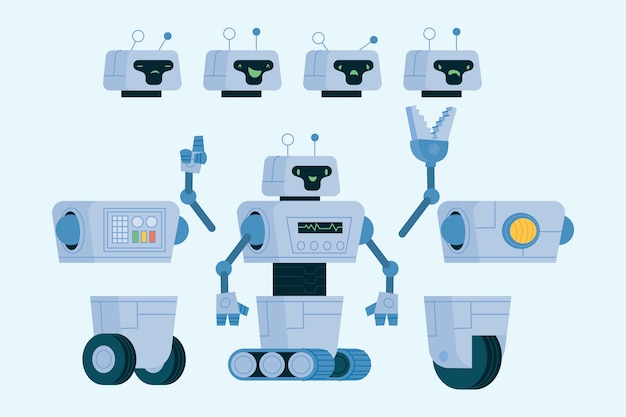 Kostenloser Vektor hand gezeichnete robotercharakter-erbauerillustration