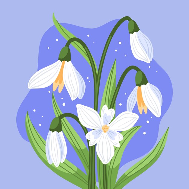 Hand gezeichnete Schneeglöckchen-Blumenillustration des flachen Designs