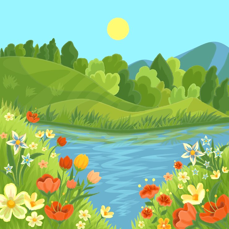 Kostenlose Vektor hand gezeichnete schöne frühlingslandschaft der art