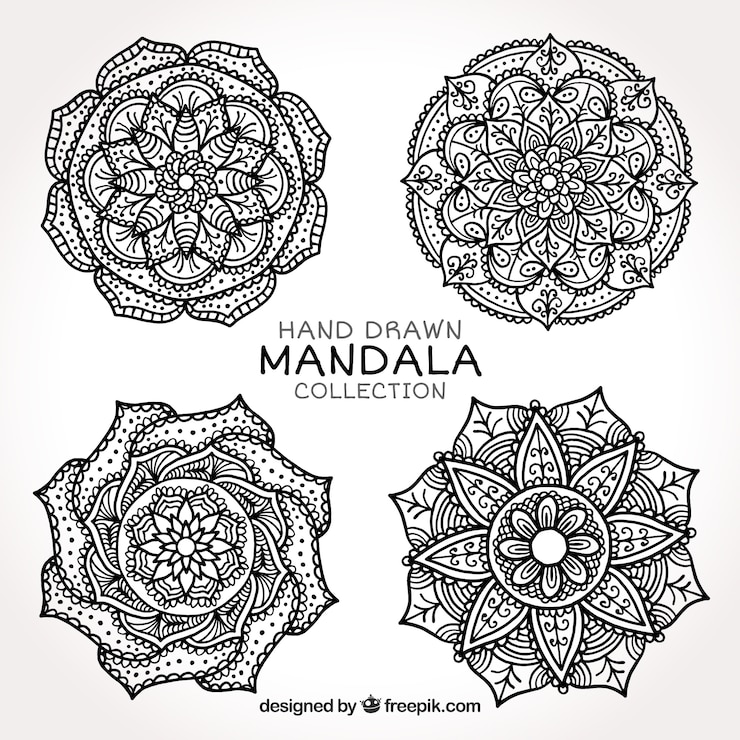 Kostenlose Vektor hand gezeichnete schwarzweiss-mandala-sammlung