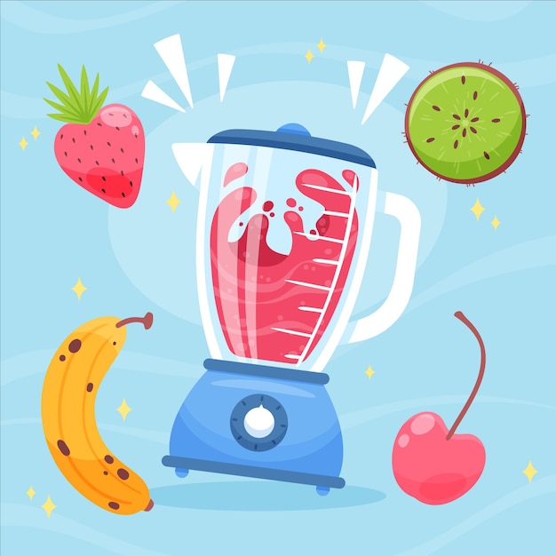 Kostenloser Vektor hand gezeichnete smoothies in der mixerglasillustration