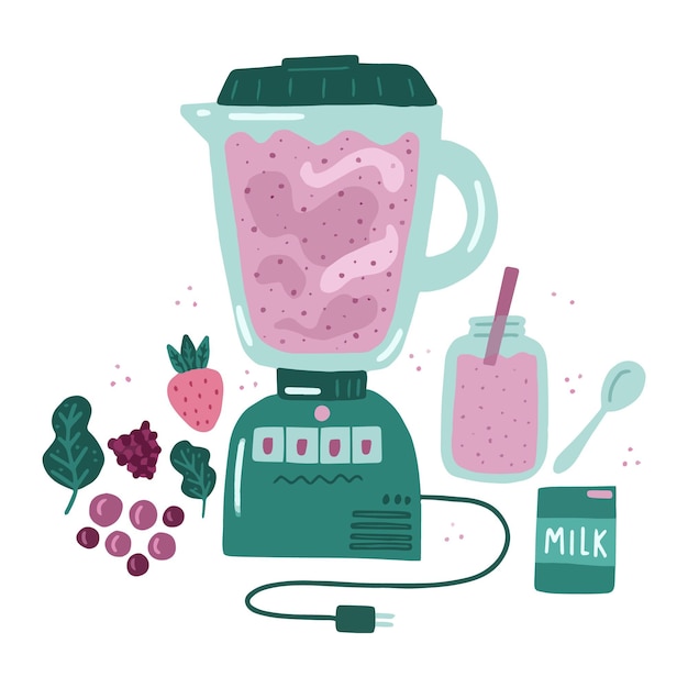 Kostenloser Vektor hand gezeichnete smoothies in der mixerglasillustration