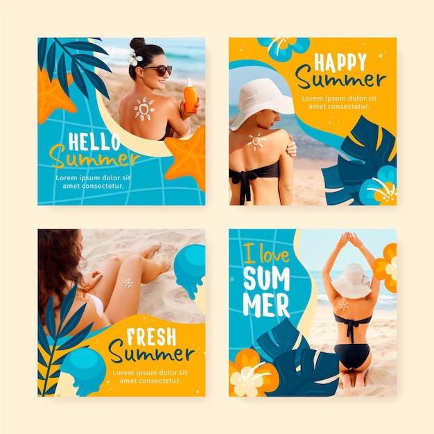 Hand gezeichnete Sommer Instagram Beiträge Sammlung mit Foto