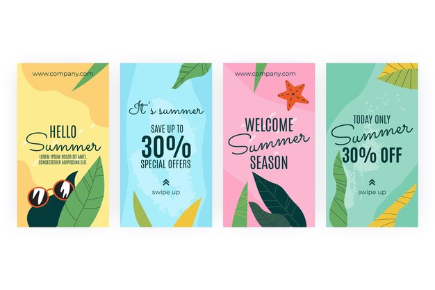 Hand gezeichnete Sommer Instagram Geschichten Sammlung