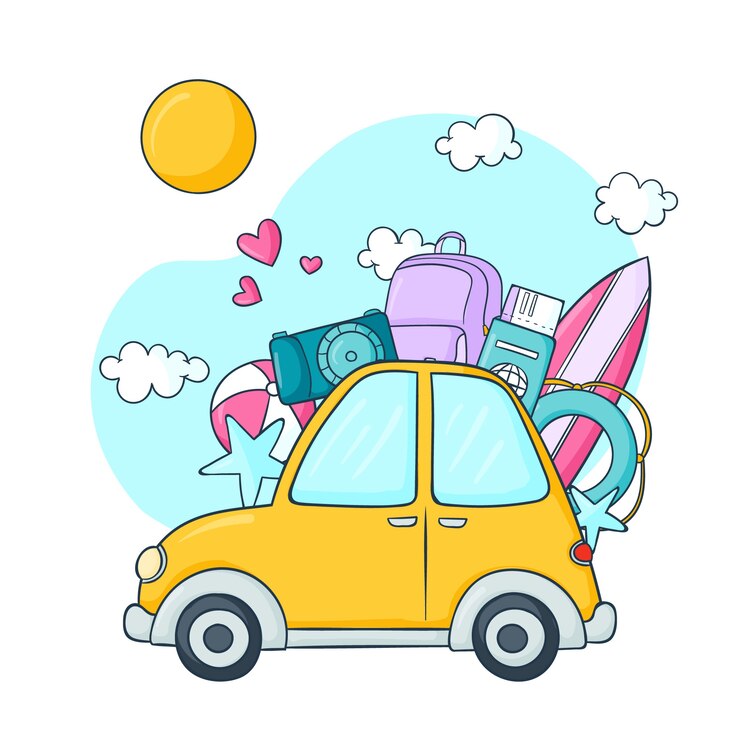 Kostenlose Vektor hand gezeichnete sommerautoillustration