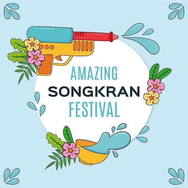 Hand gezeichnete songkran-feierillustration