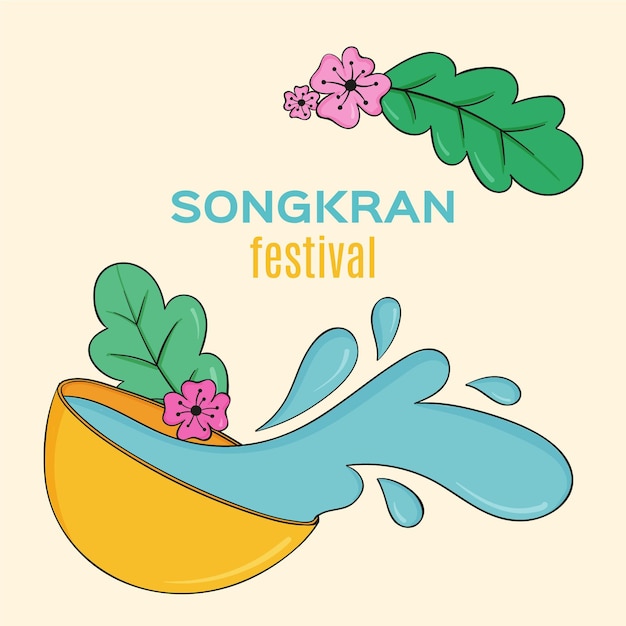 Kostenloser Vektor hand gezeichnete songkran-feierillustration