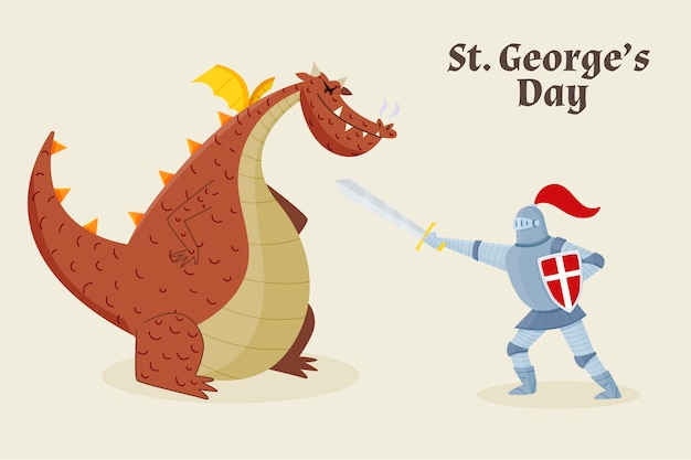 Kostenloser Vektor hand gezeichnete st. george's day illustration mit ritter und drache