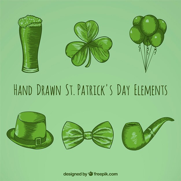 Kostenlose Vektor hand gezeichnete st. patrick day elements