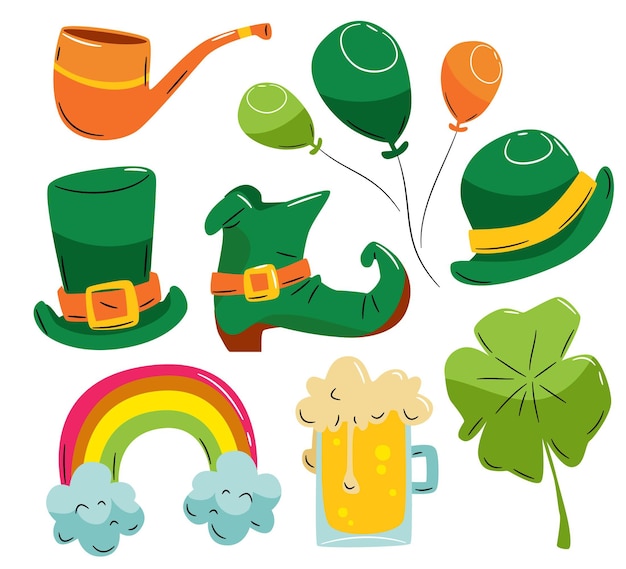 Kostenloser Vektor hand gezeichnete st. patrick's day elements sammlung