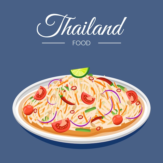 Kostenloser Vektor hand gezeichnete thailändische lebensmittelillustration des flachen designs