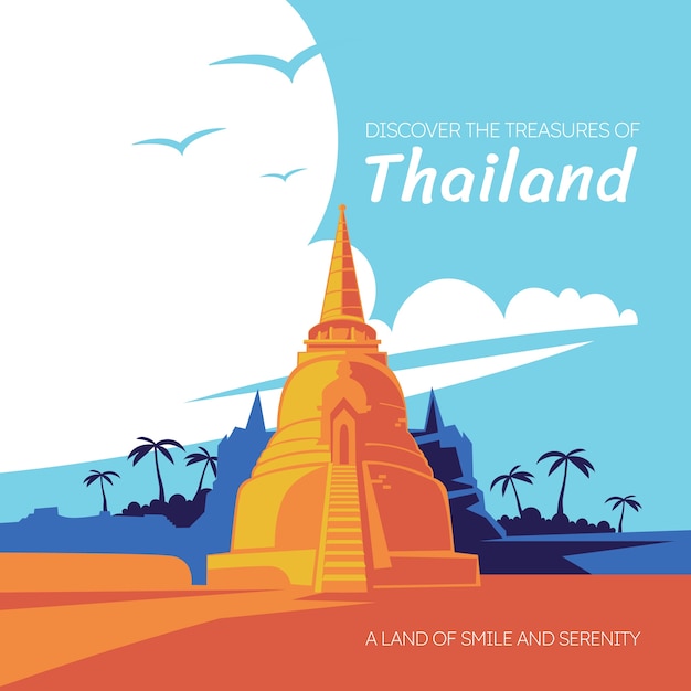 Kostenloser Vektor hand gezeichnete thailand-reiseillustration