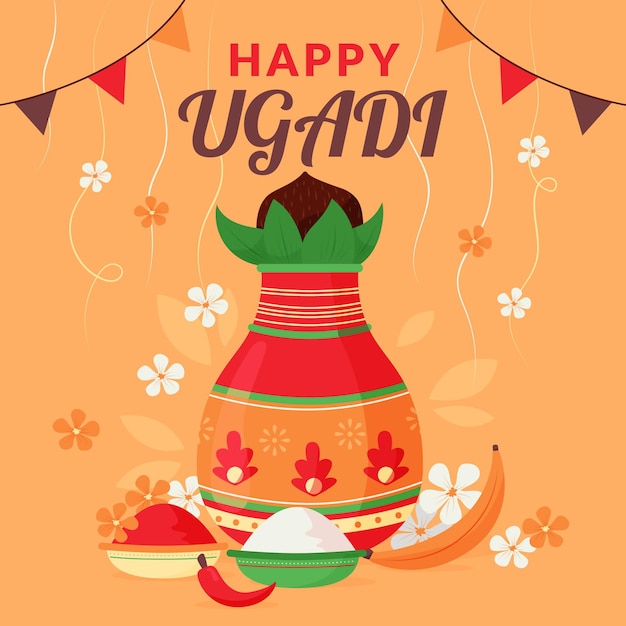 Hand gezeichnete ugadi illustration